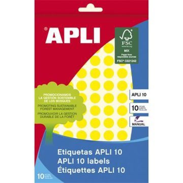   Etikett, 10 mm kör, kézzel írható, színes, APLI, sárga, 1008 etikett/csomag