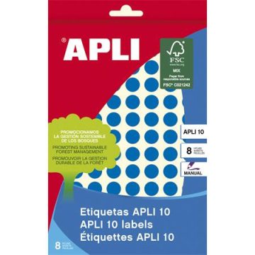   Etikett, 10 mm kör, kézzel írható, színes, APLI, kék, 1008 etikett/csomag