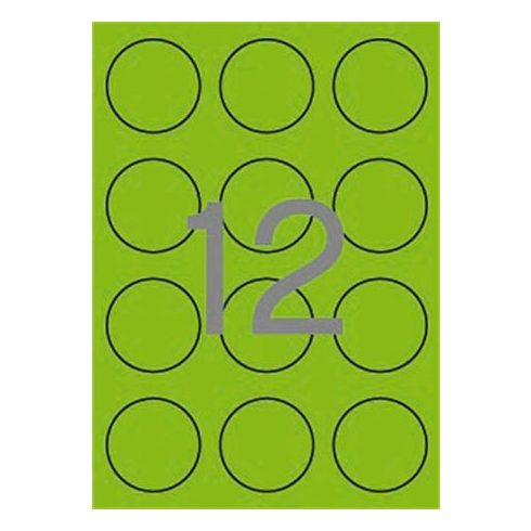 Etikett, 60 mm kör, színes, APLI, neon zöld, 240 etikett/csomag