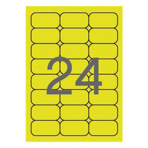 Etikett, 64x33,9 mm, színes, kerekített sarkú, APLI, neon sárga, 480 etikett/csomag