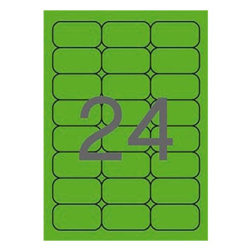 Etikett, 64x33,9 mm, színes, kerekített sarkú, APLI, neon zöld, 480 etikett/csomag
