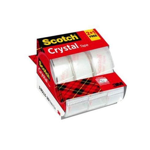 Ragasztószalag adagolón, kézi, 19 mm x 7,5 m, 3M SCOTCH "Crystal", 2+1 akció