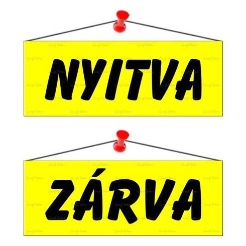 Információs tábla, 22x8,5 cm, kétoldalas, "Nyitva/Zárva", sárga