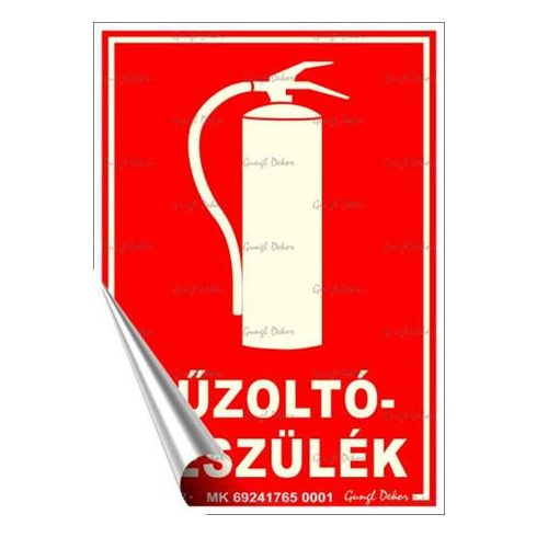 Információs matrica, 12,5x17,5 cm, fluoreszkáló, utánvilágítós, "Tűzoltókészülék"