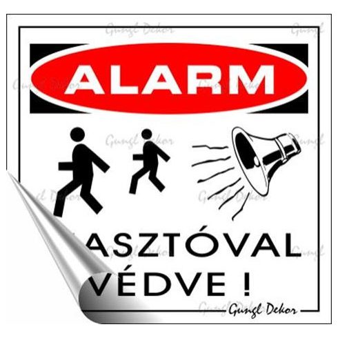 Információs matrica, 8,7x8,3 cm, "Riasztóval védve"