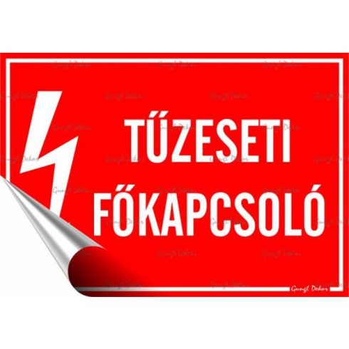 Információs matrica, 11,6x16,6 cm, "Tűzeseti főkapcsoló"