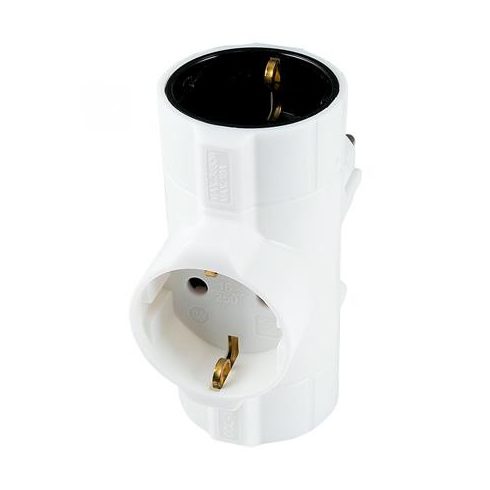 T elosztó, álló, 3 földelt aljzat, HOME, fehér
