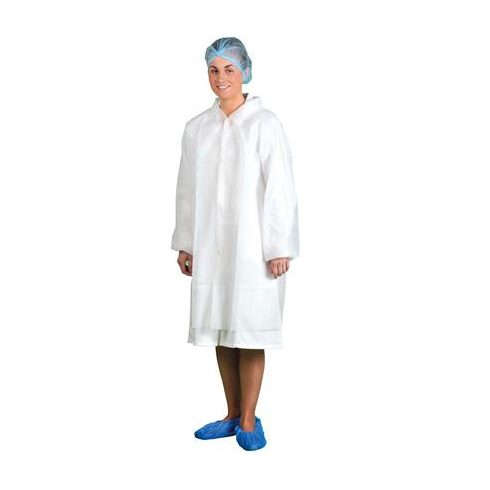 Látogató köpeny, egyszer használatos, polipropilén, XL méret, fehér, 10 db