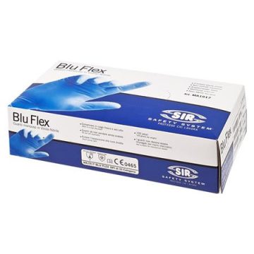   Védőkesztyű, egyszer használatos, latex mentes, nitril, L méret, 100 db, púder nélküli "Blu Flex"