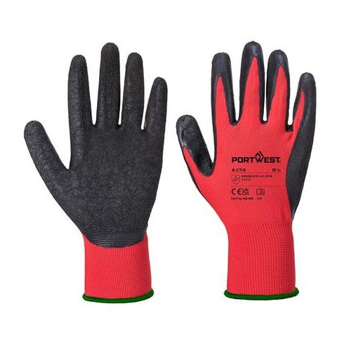 Védőkesztyű, latex, M méret "Flex Grip", piros-fekete