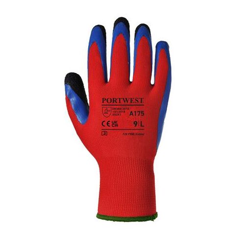 Védőkesztyű, latex, M méret "Duo-Flex", piros-kék