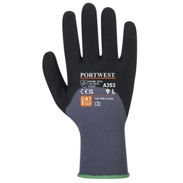   Védőkesztyű, nylon, nitrilhab, M méret "DermiFlex Ultra Plus", szürke-fekete