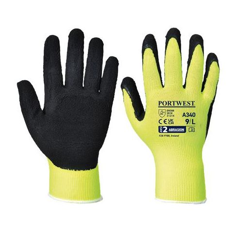 Védőkesztyű, nylon, latexhab, tenyerén mártott, L méret "Hi-Vis Grip", sárga