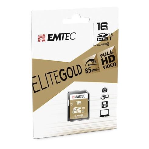 Memóriakártya, SDHC, 16GB, UHS-I/U1, 85/20 MB/s, EMTEC "Elite Gold"