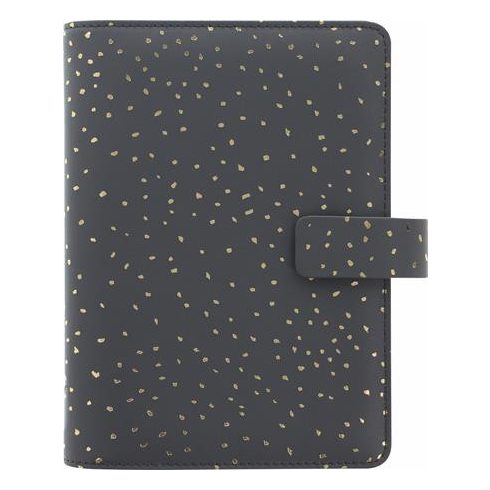 Kalendárium, gyűrűs, betétlapokkal, personal méret, FILOFAX, "Confetti", fekete