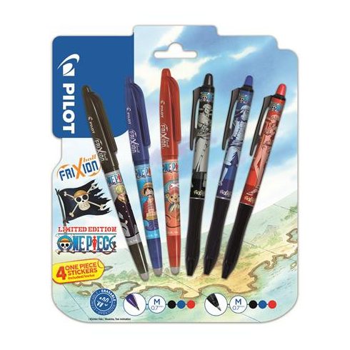 Rollertoll készlet, 0,35 mm, nyomógombos, PILOT "Frixion Ball"/"Frixion Ball Plus", 3különböző szín+One Piece matrica