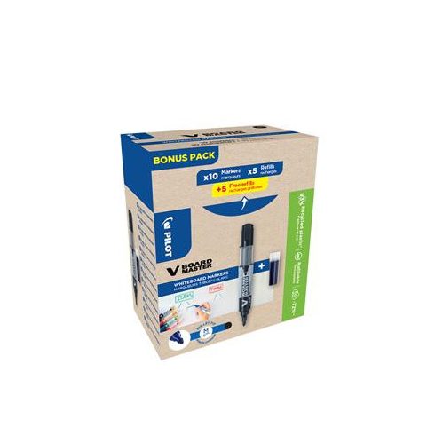 Táblamarker, 2,3 mm, kúpos, PILOT "V-Board Master, Bonus Pack", fekete + betét