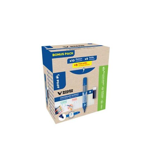 Táblamarker, 2,3 mm, kúpos, PILOT "V-Board Master, Bonus Pack", kék + betét
