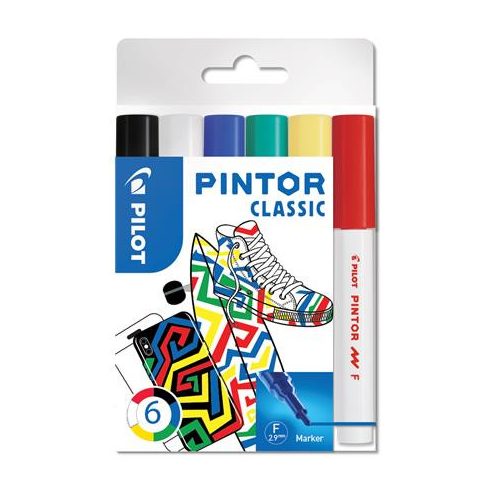 Dekormarker készlet, 1 mm, PILOT "Pintor F" 6 különböző klasszikus szín