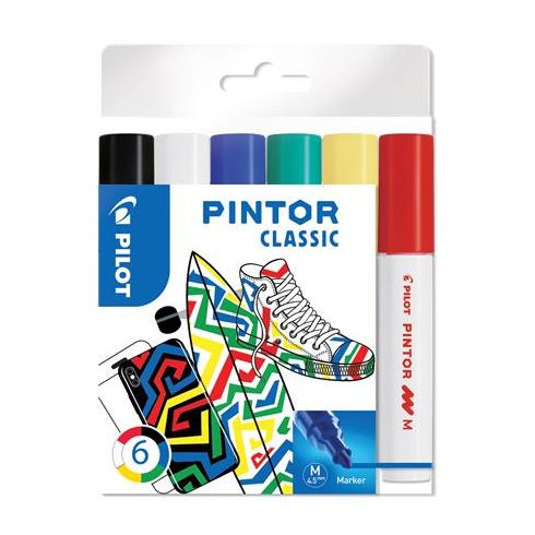 Dekormarker készlet, 1,4 mm, PILOT "Pintor M" 6 különböző klasszikus szín