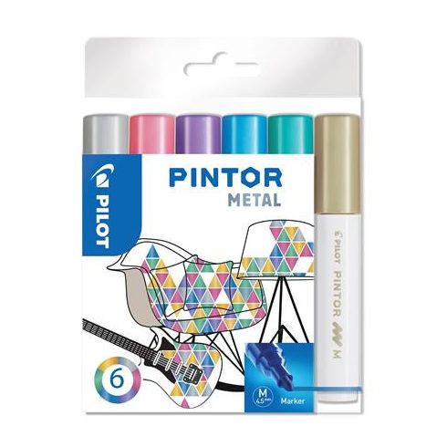 Dekormarker készlet, 1,4 mm, PILOT "Pintor M" 6 különböző metál szín