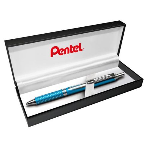 Zseléstoll, 0,35 mm, nyomógombos, égszínkék tolltest, PENTEL "EnerGel BL-407" kék