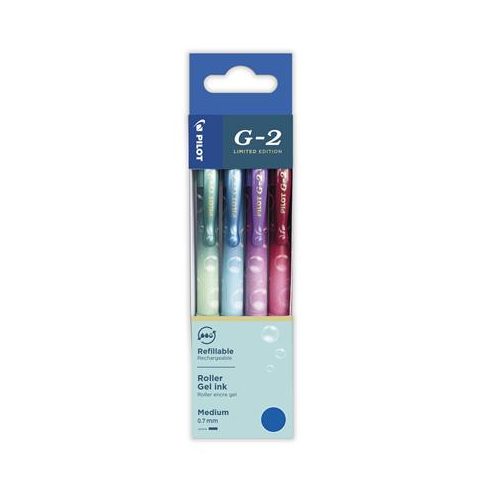 Zseléstoll készlet, 0,32 mm, nyomógombos, PILOT "G-2 Bubble", kék, 4 különböző minta