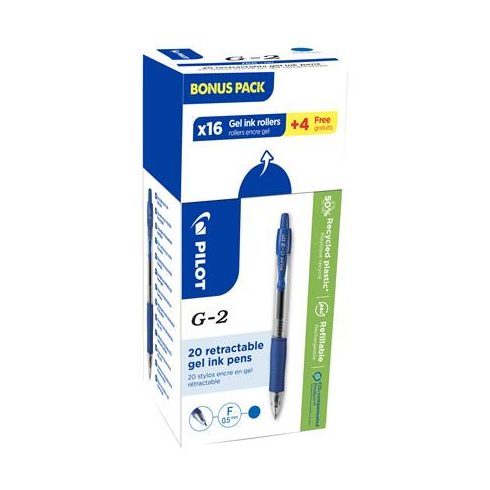 Zseléstoll, 0,25 mm, nyomógombos, PILOT "G-2, Bonus Pack", kék