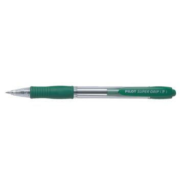   Golyóstoll, 0,22 mm, nyomógombos, PILOT "Super Grip", zöld