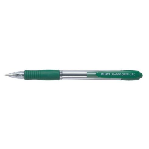 Golyóstoll, 0,22 mm, nyomógombos, PILOT "Super Grip", zöld
