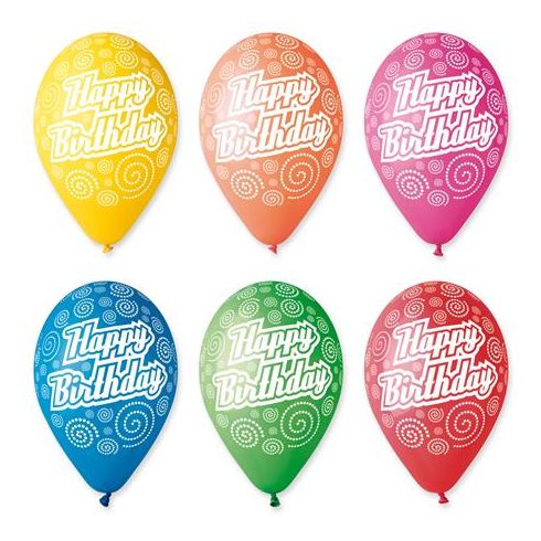 Léggömb, 30 cm, "Happy Birthday", körkörös