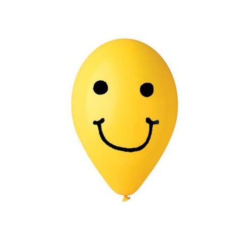 Léggömb, 30 cm, smiley, sárga