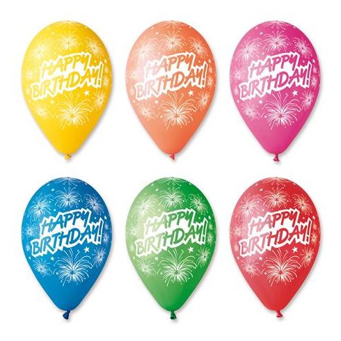 Léggömb, 30 cm, "Happy Birthday", tüzijáték