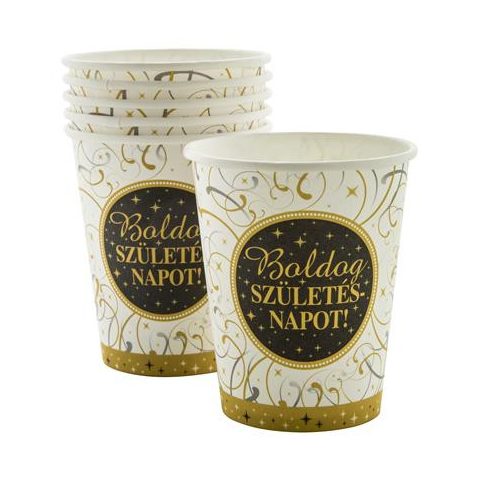 Pohár, papír, 2,5 dl, "Boldog Születésnapot", elegáns