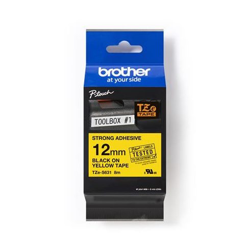 Feliratozógép szalag, 12 mm x 8 m, BROTHER, "TZe-631" sárga-fekete