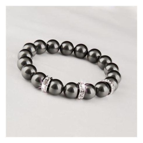 Karkötő, fekete SWAROVSKI® gyöngyből, fehér rondella kristállyal, 10mm, ART CRYSTELLA® M
