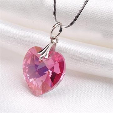   Nyaklánc, szív formájú, rózsaszín SWAROVSKI® kristállyal, 18mm ART CRYSTELLA®