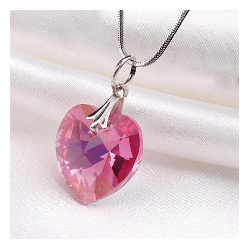Nyaklánc, szív formájú, rózsaszín SWAROVSKI® kristállyal, 18mm ART CRYSTELLA®