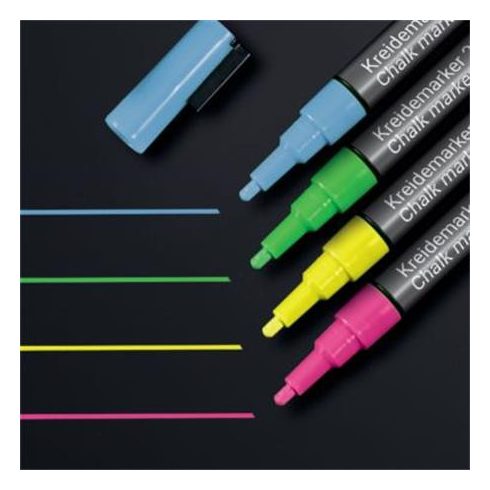Folyékony krétamarker készlet, kúpos hegy, 1-2 mm SIGEL, 4 különböző szín