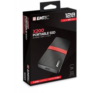   SSD (külső memória), 128GB, USB 3.2, 420/450 MB/s, EMTEC "X200"