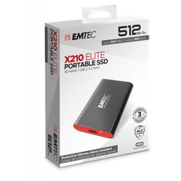   SSD (külső memória), 512GB, USB 3.2, 500/500 MB/s, EMTEC "X210"