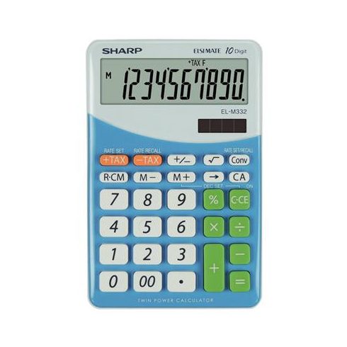 Számológép, asztali, 10 számjegy, SHARP "EL-M332", kék