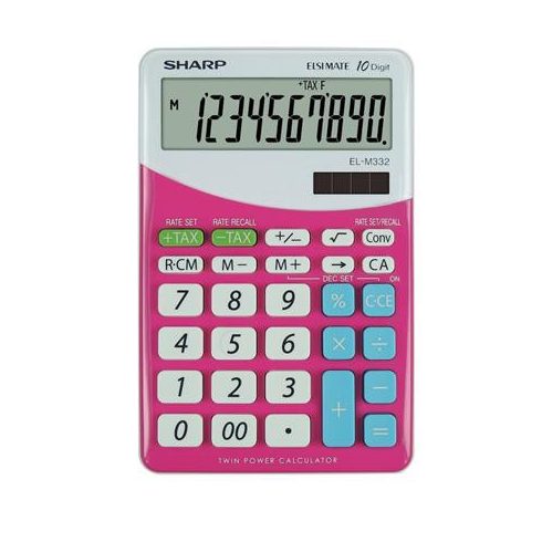 Számológép, asztali, 10 számjegy, SHARP "EL-M332", pink