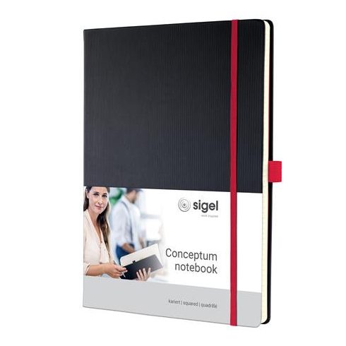 Jegyzetfüzet, exkluzív, A4, kockás, 97 lap, keményfedeles, SIGEL "Conceptum Red Edition", fekete-piros