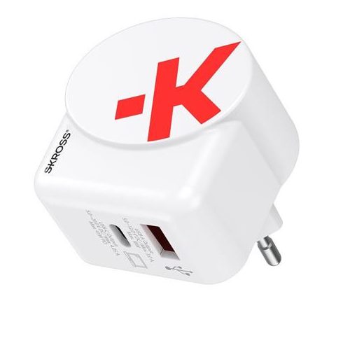 Hálózati töltő, 1xUSB-A, 1xUSB-C, PD, 45W, GaN, USB-C kábel, SKROSS