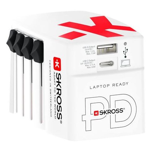 Hálózati töltő, világutazóknak, 1xUSB-A, 1xUSB-C PD, 65W, USB-C kábel, SKROSS