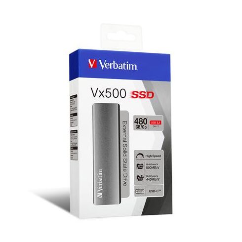 SSD (külső memória), 480 GB, USB 3.2 Gen2, VERBATIM "Vx500", szürke