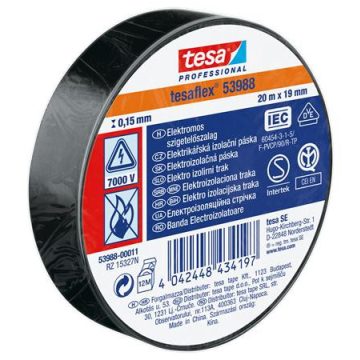   Szigetelőszalag, 19 mm x 20 m, TESA "Professional", fekete