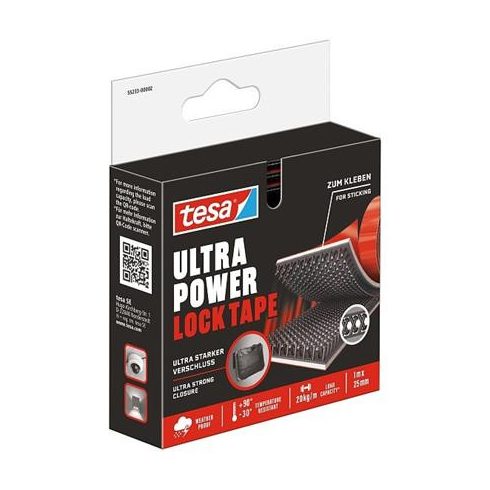 Tépőzáras rögzítőszalag, kétoldalas, 25 mm x 1 m, TESA "Ultra Power Lock"