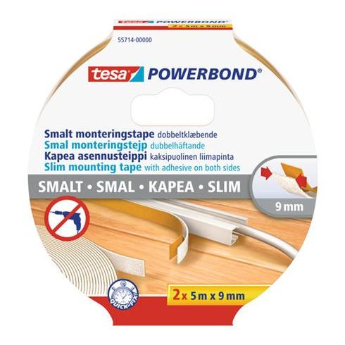 Szerelőszalag, keskeny, 2 x 9 mm x 5 m, TESA, "Powerbond"
